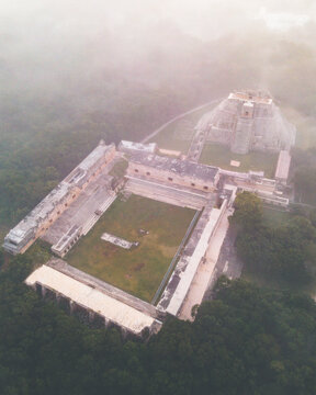 Aerial view of the ancient city of Uxmal, Yucatan, Mexico.