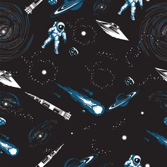 pattern with stars, rockets, astronots