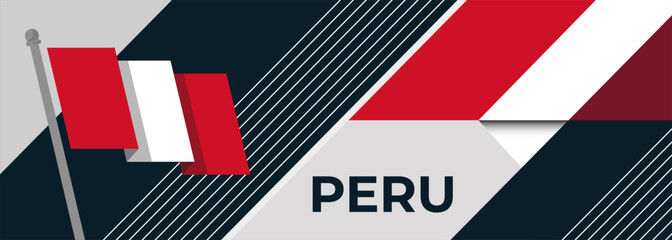 Peru Flag for National or Independence day design for Peruvian people. Modern retro red white abstract banner cover template. Corporate Business triangles Vector illustration.
