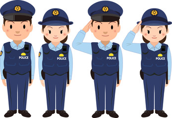 制服姿の男女警察官のイラスト（夏服・ワイシャツ）