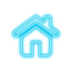 blue neon light house icon glowing in light