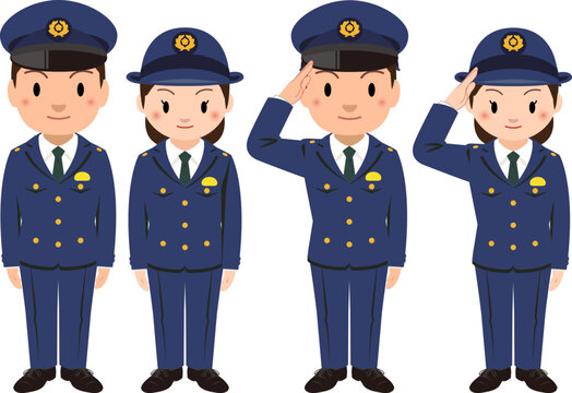制服姿の男女警察官のイラスト（冬服）
