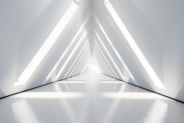 Futuristic Sci Fi Triangle Tunnel, Modern white background.