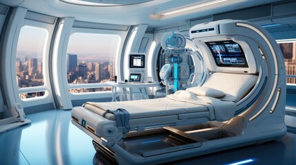 Futuristic hospital room, Medical facilities and communication network. Medical technology.