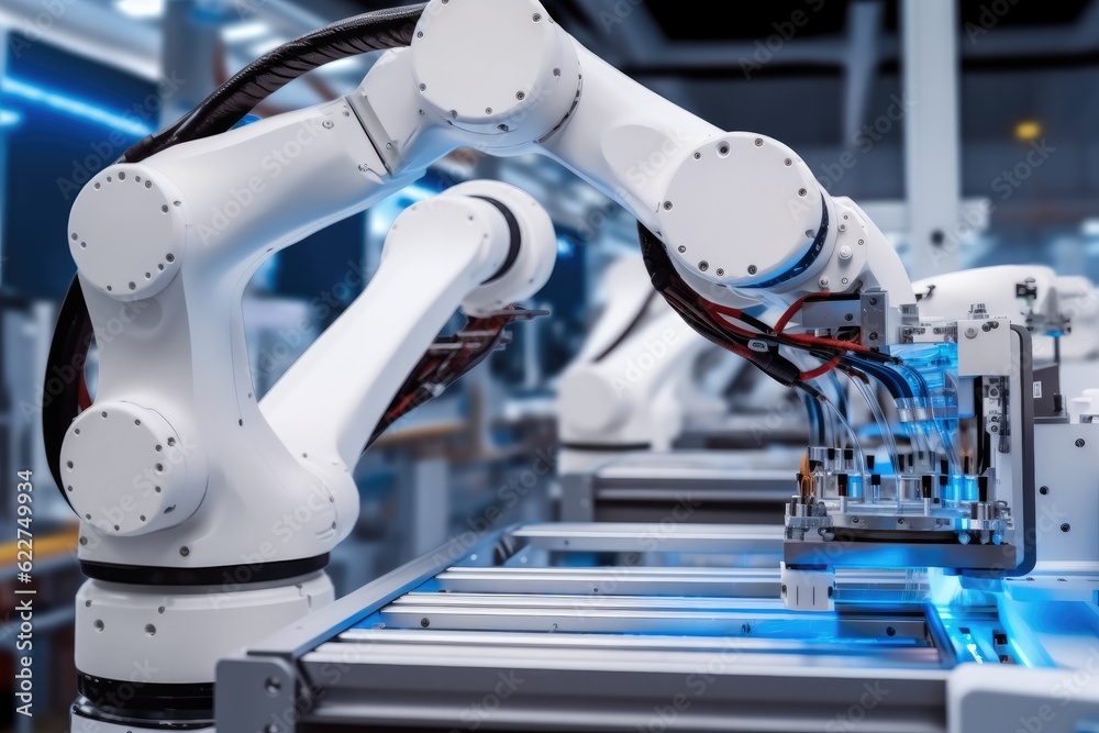 Poster The robot for smart technology manufacturing process, Robotic arm catch for electronic assembly line.