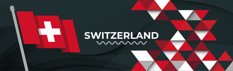 Obraz premium Switzerland Flag for National day design for Swiss people. Modern red white abstract banner cover template. Corporate Business Swiss flag. Vector illustration.
