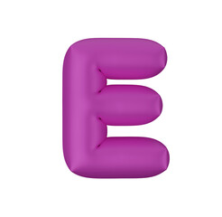 Letter E of balloon in pink font isolated on transparent background. 3D render
