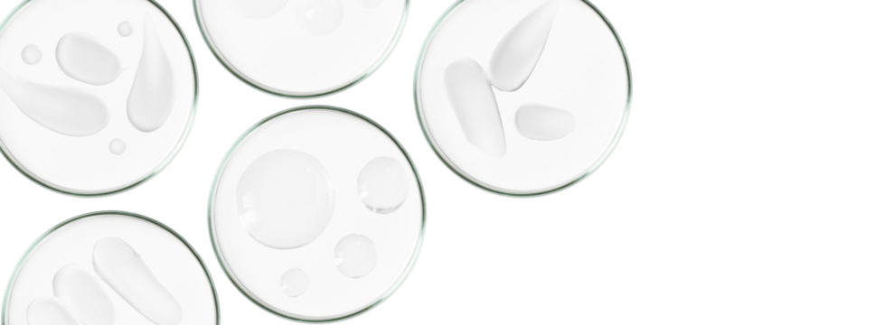 Rectangular banner with Petri dishes isolated. Smears of cream and gel. Can be pasted on your background