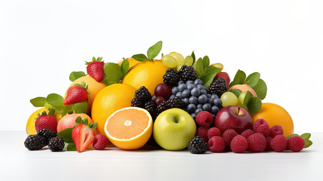 Wholesome Fruits Galore: Studio Photo of Various Fruits on an Isolated White Background. High-Resolution Product with Copy Space and Perfect Lighting
