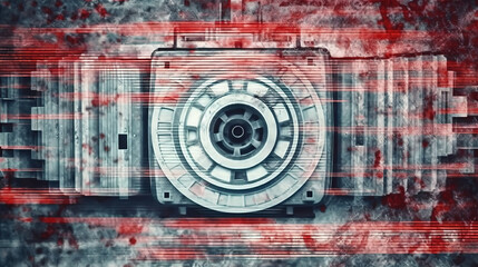 White noise textured retro CCTV or VHS video with red recording indicator. Generative Ai