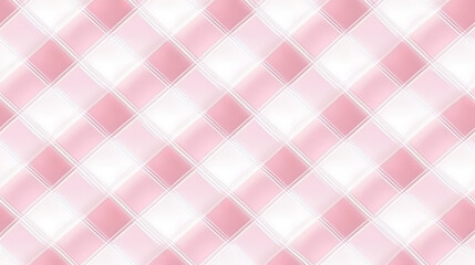 Seamless diagonal gingham plaid pattern in pastel rosy pink and white. Generative Ai