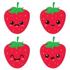 Happy cute smiling Strawberry Cute fruit vector character isolated on white