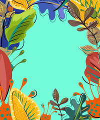 Bright multicolored abstract frame. Vector. Lines, textures, scratches and scuffs. Blue, teracote, yellow, gray colors.