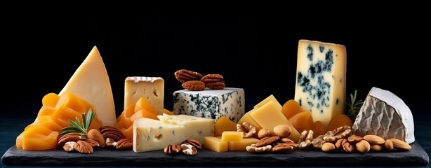 AI generated illustration of many different types of cheese on a plate