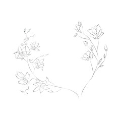 Line Drawing Botanical Wreath. Herbs and florals 08