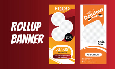 Rollup banner design for a restaurant. creative food roll-up banner template.
