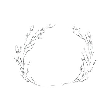 Line Drawing Botanical Wreath. Herbs and florals 20