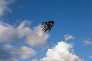 Photograph of colorful comet in the blue sky. Concept of objects and entertainment.