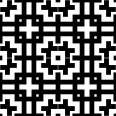 Repeated figures and symbols background. Seamless surface pattern design. Ethnic ornament. Embroidery wallpaper. Mosaic motif. Digital paper for page fills, web designing. Vector.