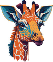 Colorful giraffe face vibrant bold vivid colors t-shirt design vector illustrations. Vibrant long-neck giraffe stare