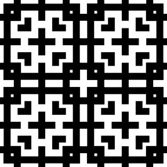 Repeated figures and symbols background. Seamless surface pattern design. Ethnic ornament. Embroidery wallpaper. Mosaic motif. Digital paper for page fills, web designing. Vector.