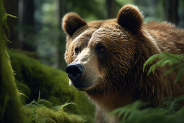 photo of Bears face on a green forest background
