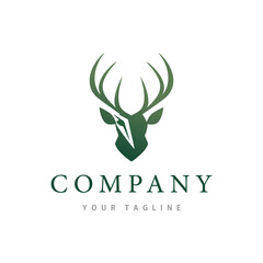 Fototapeta premium Deer head logo, green, isolated on white background, simple design template vector illustration