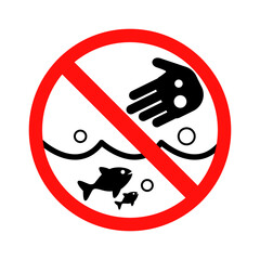 Please Do not feed fishes, red prohibited sign. Eps 10 vector illustration.
