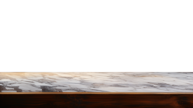 a front view of a Luxurious White and Gold Empty Marble Table for Product Placement on a transparent background, serving as a blank marble table mockup, Ai generative
