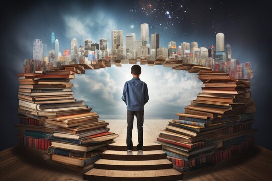 person surrounded by books