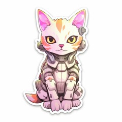 AI generated illustration of a Cyberpunk cat wearing full gear isolated on a white background