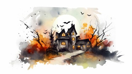 Fototapeta na wymiar AI generated illustration of a spooky Halloween scene in a watercolor art style