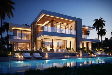Obraz na płótnie Canvas modern villa with swimming pool, generative ai