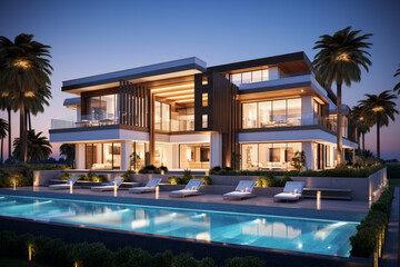 Obraz na płótnie Canvas modern villa with swimming pool, generative ai