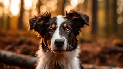 Fototapeta premium AI generated black and white dog in forest