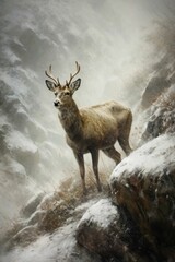 AI generated illustration of a majestic deer in a tranquil winter setting