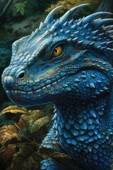 Fototapeta premium AI generated illustration of a blue dragon with its head and shoulders visible in profile