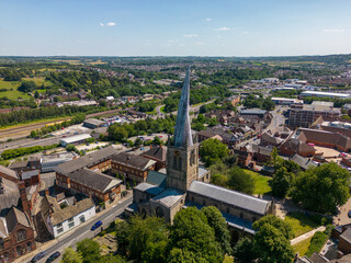 Fototapeta na wymiar Aerial drone photo of the church in Chesterfield