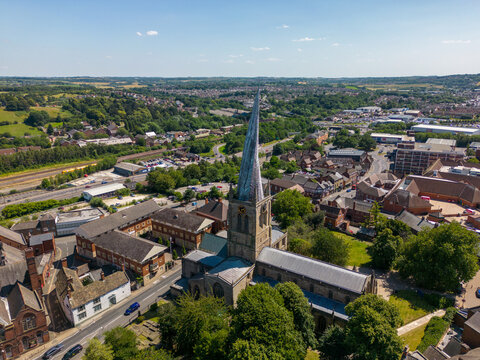 Aerial drone photo of the church in Chesterfield