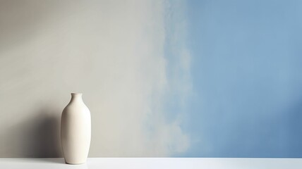 AI generated illustration of A white ceramic vase with a white and a blue background