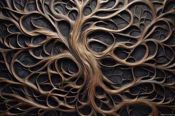 AI generated illustration of an intricately carved wooden tree design