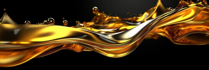 AI generated illustration of a golden wave on the black background