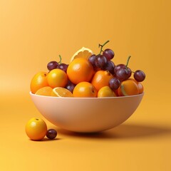 Naklejka na ściany i meble Bowl of fresh fruits on orange background. Healthy food concept