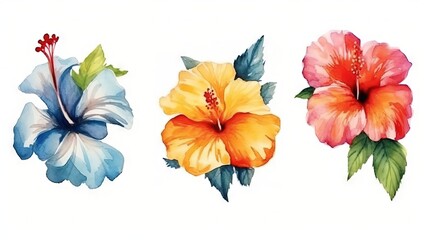 AI generated illustration of a vibrant watercolor painting featuring a set of different flowers