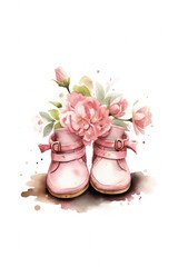 shoes with flowers on them are shown in front of a white background