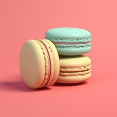 Colorful macaroons on a pink background. Minimal concept.