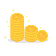 Yellow coin pile isolated on white background. Investment and profitability. Financial business concept. Vector illustrations in flat design.