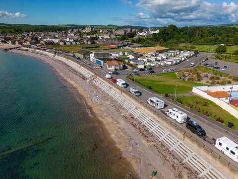 Aerial drone photo of campers at the beach