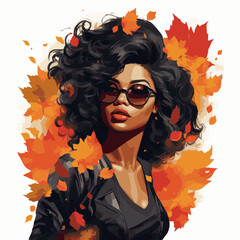 Fototapeta premium beautiful black wearing sun glasses woman fall vibes poster type style