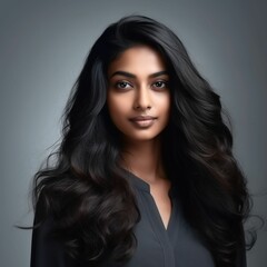 AI generated illustration of an attractive young Indian woman with long, wavy, brown hair
